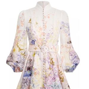 Zimmermann The Dancer Rhythmic lantern sleeves white flower prints dress